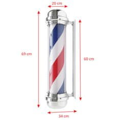 ACTIVESHOP Stropna svjetiljka Pole brijačnice s osvijetljenim uloškom BB-02 srebrna, velika