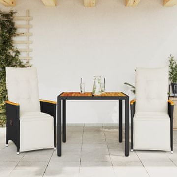 Vidaxl Vrtni bistro set od 3 dijela s jastucima, crni