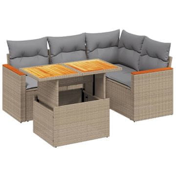 Vidaxl 5-dijelni vrtni set sofa s jastucima bež od poliratana