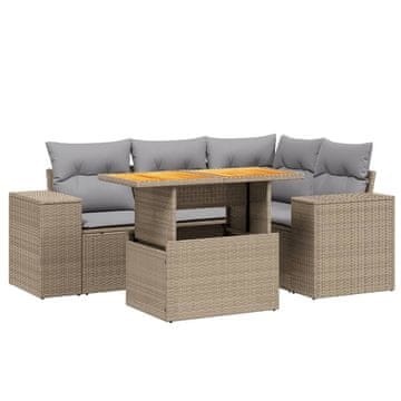 Vidaxl 5-dijelni vrtni set sofa s jastucima bež od poliratana