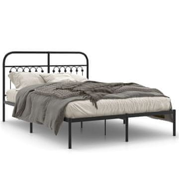 Vidaxl Metalni okvir kreveta s uzglavljem crni 135x190 cm