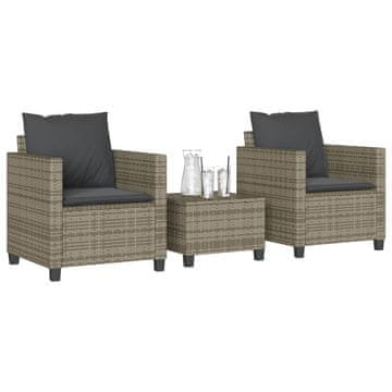 Vidaxl Bistro set od 3 dijela s jastucima, sivi, poliratan