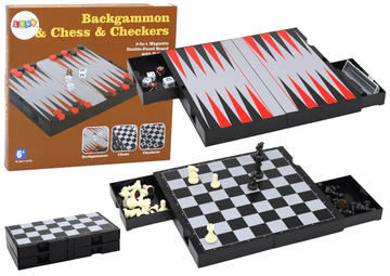slomart Set igara 3u1 LEAN TOYS: Magnetska ploča, šah, dama, backgammon