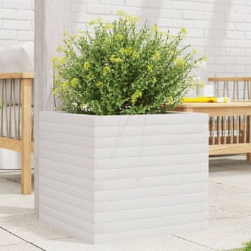 Vidaxl Vrtna žardinjera bijela 50x50x45,5 cm masivni borov drvo