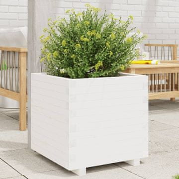Vidaxl Vrtna žardinjera bijela 60x60x49,5 cm masivni borov drvo