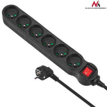 slomart Maclean MCE187 produžni kabel, 6 utičnica, prekidač, 3m