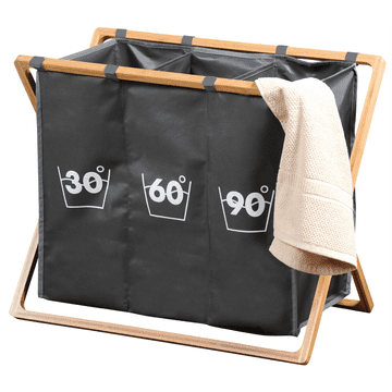 Kesper KESPER sklopiva košara za rublje 3 pretinca, bambus okvir, siva 63x57x38 cm