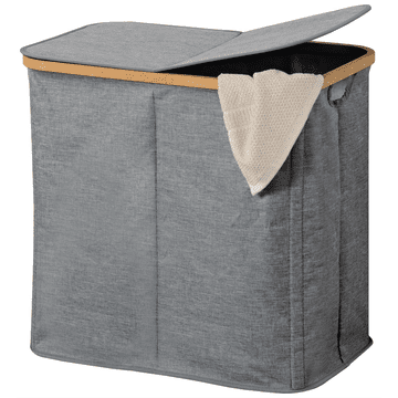 Kesper KESPER košara za rublje s poklopcem, 2 pretinca, bambus okvir, 54,5x33x50 cm