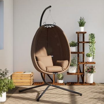 Vidaxl Cocoon viseća stolica s postoljem, taupe, tkanina i čelik