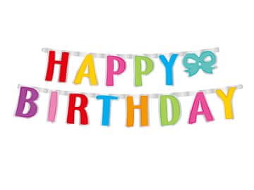 Aga4Kids Banner s natpisom Happy Birthday s mašnom 160 cm