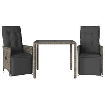 Vidaxl 3-dijelni vrtni bistro set od poliratana s jastucima sivi