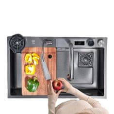 Netscroll Višenamjenski sudoper SinkLux, srebrni, od nehrđajućeg čelika, s izvlačnom pipom, 3 načina mlaza, ispiračem čaša, dozatorom sapuna, daskom i dodatnim posudama, SinkLux, srebrna