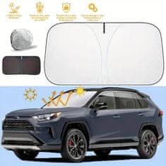 Netscroll Zloživi zaštitni sjenilo za vjetrobransko staklo, reflektirajuća srebrna tkanina, smanjuje temperaturu, za većinu automobila, SunVisor