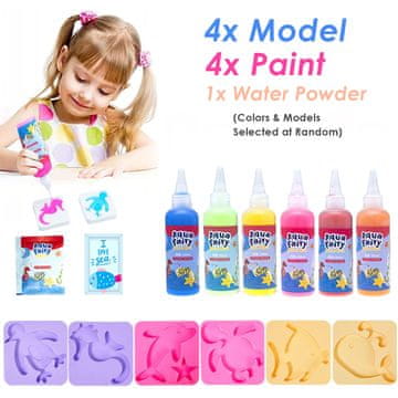 Netscroll Komplet za izradu 3D oblika iz čarobnog gela, stvrdnjava se u vodi, mekane i spužvaste figure, 4 kalupa i 4 boje, kreativna igra za djecu, FairyArt