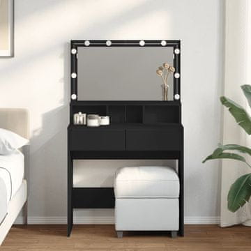Vidaxl Toaletni stolić s LED svjetlima, crni, 80x41x134,5 cm