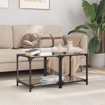 Vidaxl Klub stolići s crnom staklenom pločom, set od 2, 40x40x40 cm