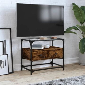 Vidaxl TV ormarić sa staklenom pločom dimljeni hrast 60x35x51 cm
