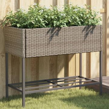 Vidaxl Vrtne posude za žardinjeru s policom, set od 2, sive, 90x40x75 cm, poli ratan