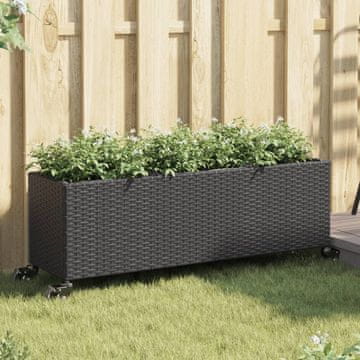 Vidaxl Vrtna žardinjera s kotačima i 3 posude, crna, 107x32x38 cm