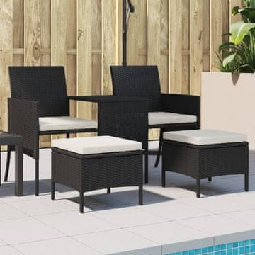 Vidaxl Vrtna sofa za 2 osobe sa stolom i stolicama, crna, poli ratan