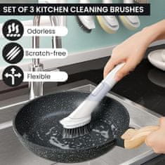 Netscroll Četka za čišćenje s dozatorom i izmjenjivim nastavcima set s 3 spužve za kuhinju i kupaonicu, PressClean