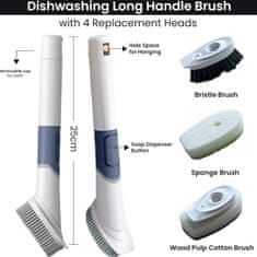 Netscroll Četka za čišćenje s dozatorom i izmjenjivim nastavcima set s 3 spužve za kuhinju i kupaonicu, PressClean