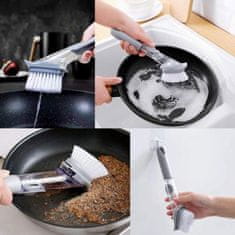 Netscroll Četka za čišćenje s dozatorom i izmjenjivim nastavcima set s 3 spužve za kuhinju i kupaonicu, PressClean