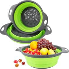 HOME & MARKER® Silikonsko sklopivo cjedilo za voće i povrće, prijenosno, set od 2 komada, zeleno | FOLDRAIN