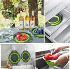 HOME & MARKER® Silikonsko sklopivo cjedilo za voće i povrće, prijenosno, set od 2 komada, zeleno | FOLDRAIN