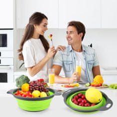 HOME & MARKER® Silikonsko sklopivo cjedilo za voće i povrće, prijenosno, set od 2 komada, zeleno | FOLDRAIN