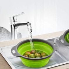 HOME & MARKER® Silikonsko sklopivo cjedilo za voće i povrće, prijenosno, set od 2 komada, zeleno | FOLDRAIN