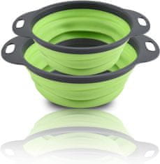 HOME & MARKER® Silikonsko sklopivo cjedilo za voće i povrće, prijenosno, set od 2 komada, zeleno | FOLDRAIN