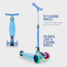 JOJOY® Dječji skuter romobil s LED svjetlima, stabilan i siguran trotinet na tri kotača za djecu od 3 godine | FLASHRIDE, plava