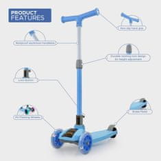 JOJOY® Dječji skuter romobil s LED svjetlima, stabilan i siguran trotinet na tri kotača za djecu od 3 godine | FLASHRIDE, plava