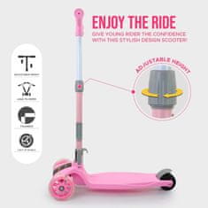 JOJOY® Dječji skuter romobil s LED svjetlima, stabilan i siguran trotinet na tri kotača za djecu od 3 godine | FLASHRIDE, roza