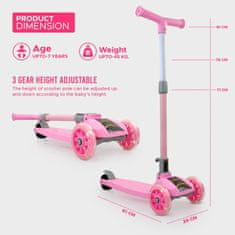 JOJOY® Dječji skuter romobil s LED svjetlima, stabilan i siguran trotinet na tri kotača za djecu od 3 godine | FLASHRIDE, roza