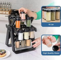 HOME & MARKER® Rotirajući kuhinjski organizator začina s 18 staklenih bočica, kompaktni stalak za začine i začinske biljke | FERRISPICE