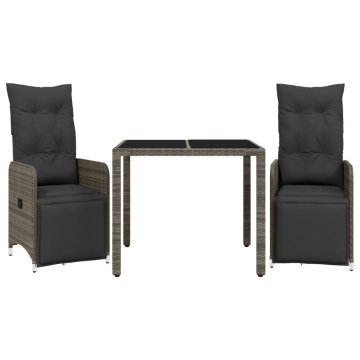 Vidaxl 3-dijelni vrtni bistro set od poliratana s jastucima sivi