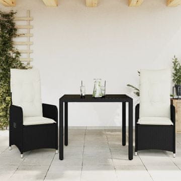 Vidaxl Vrtni bistro set od 3 dijela s jastucima, crni