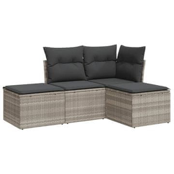 Vidaxl 4-dijelni set vrtnih sofa s jastucima svijetlosivi poliratan