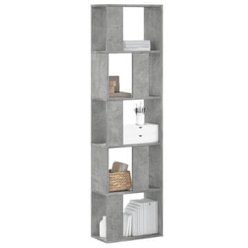 Vidaxl 5-katna polica za knjige, betonsko-siva, 45x23,5x162,5 cm