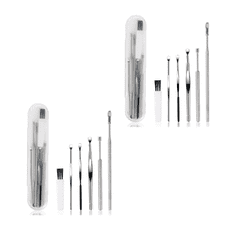 Netscroll 2x 7-dijelni set za čišćenje ušiju, pribor za za čišćenje ušnog kanala, od nehrđajućeg čelika, s kutijom za pohranu i četkicom, sigurno uklanjanje ušnog voska, EarCleaningKit, 2