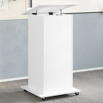 Vidaxl Glasno pulto s kotačima i ladicom bijela 55x55x107 cm