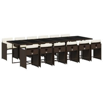 Vidaxl 13-dijelni vrtni blagovaonski set s jastucima poliratan smeđi