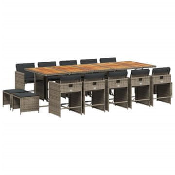 Vidaxl 15-dijelni vrtni blagovaonski set s jastucima poliratan sivi