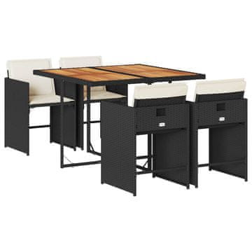 Vidaxl 5-dijelni vrtni blagovaonski set s jastucima od poliratana crni