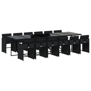 Vidaxl 13-dijelni vrtni blagovaonski set s jastucima poliratan crni