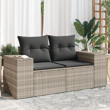 Vidaxl Vrtna sofa s jastucima, dvosjed, svijetlosiva, poliratan