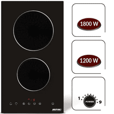 MPM Ploča 30-VCB-22/Y, staklokeramika, 2 zone za kuhanje, 3000W