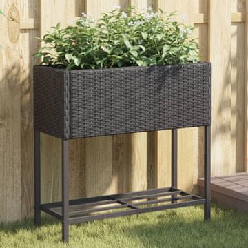 Vidaxl Vrtne žardinjere s policom, 2 kom, crne, 70x28x70 cm, poli ratan